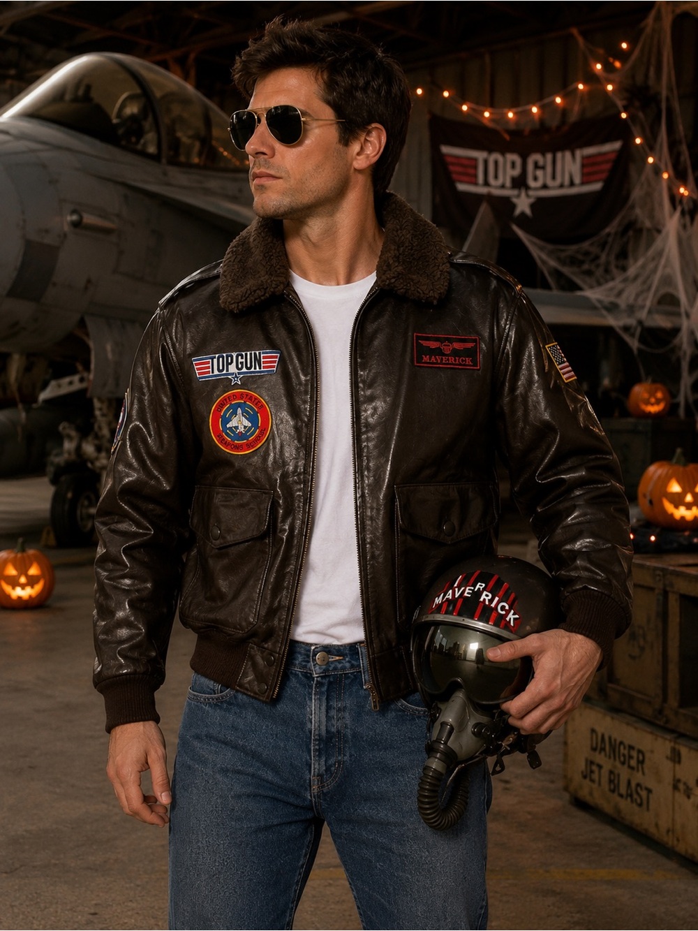 Leg Avenue Top Gun Maverick Brown Bomber Aviator Flight Jacket Costume Men's M